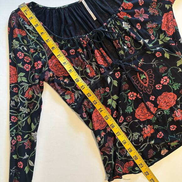 Free People Make it Easy Top Womens Large Black Floral Tie Front Cutout Blouse - Picture 9 of 9